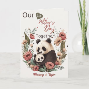Cartão Panda e Filhote em Aquarela, Primeiro Dia das Mães
