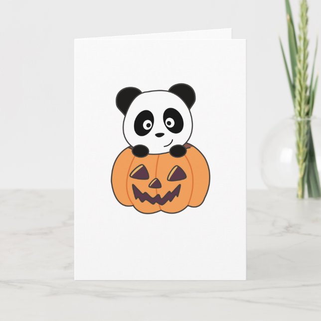 Cartão Panda Em Pumpkin Doce Pandas Feliz Halloween (Frente)