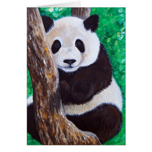 Cartão Panda em uma placa de saudação de pintura em ár