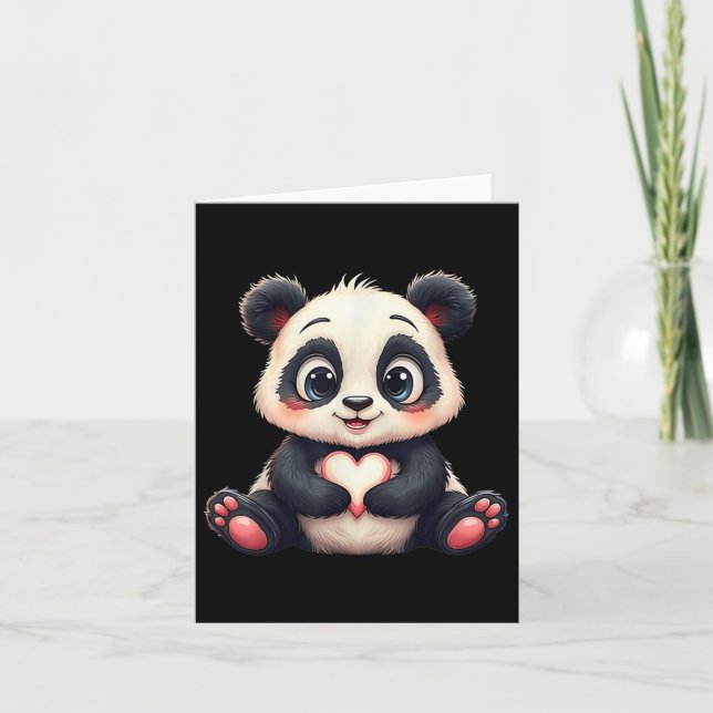 Cartão Panda Engraçado Coração Grande Urso Pandas Amante  (Frente)