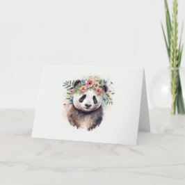 Cartão Panda Flowers Watercolor