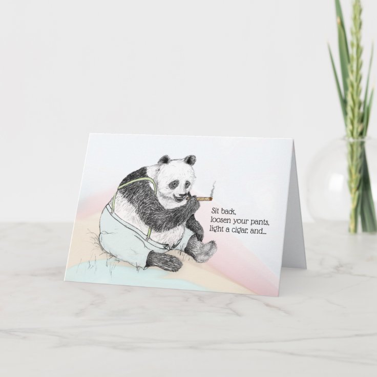 Cartão Panda fumante de cigarro quer um bom Dia de os pai 