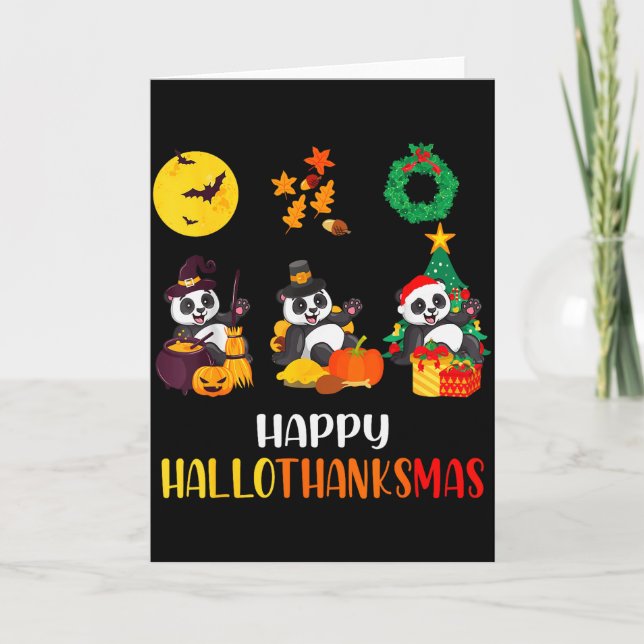 Cartão Panda Halloween Christmas Happy Hallothanksmas Pan (Frente)