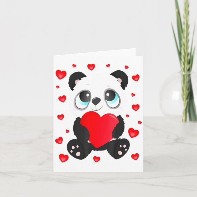 Cartão Panda Heart Valentines Day Girls Kids Women Bear L (Frente)