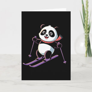 Cartão Panda Inteligente Brincando Esqui Divertido Humorí