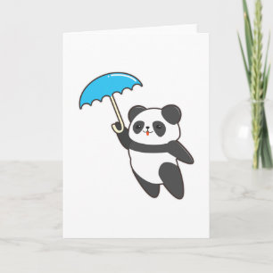 Cartão Panda na chuva com guarda-chuva