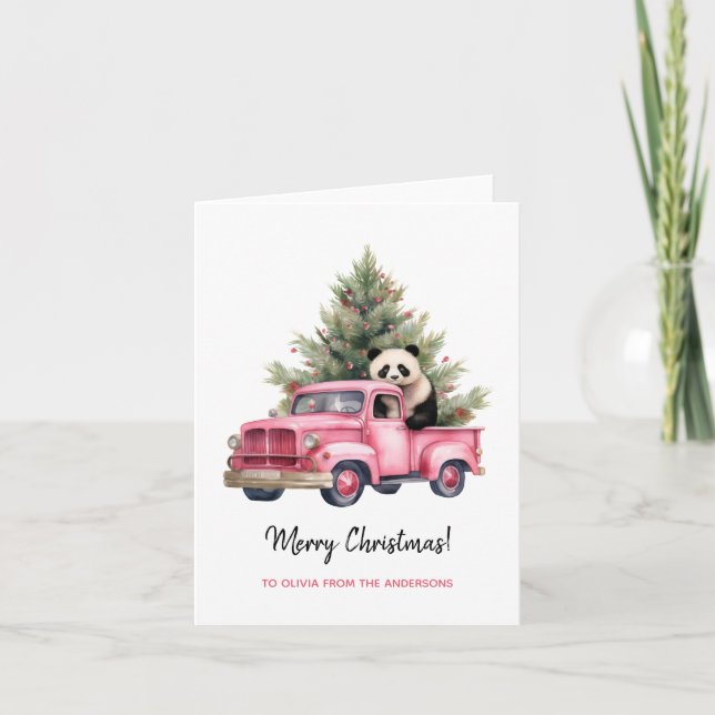 Cartão Panda no Natal de Caminhão Rosa (Frente)