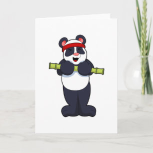 Cartão Panda no Work out com Bamboo Weight