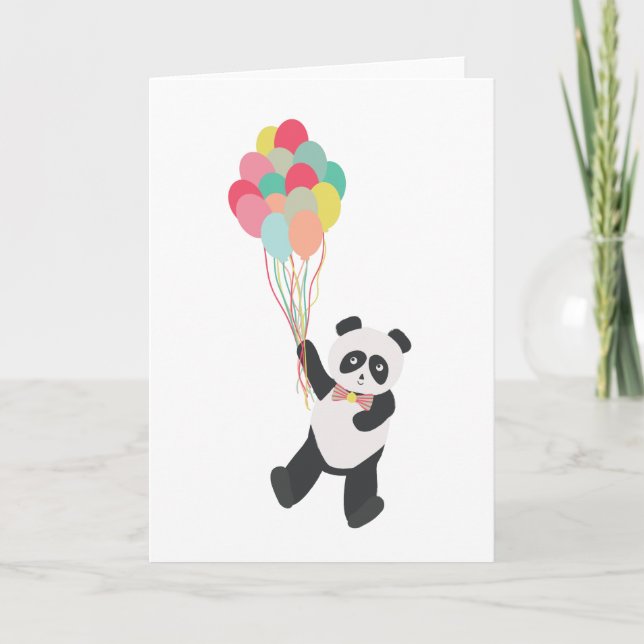 Cartão Panda Party - Birthday Panda with Balloons (Frente)
