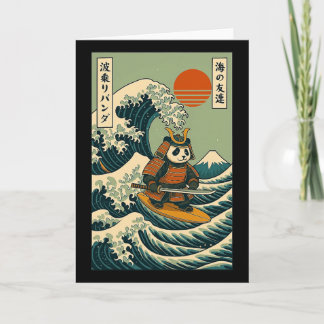 Cartão Panda Samurai Surfando Onda Japonesa