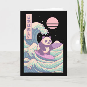 Cartão Panda Surfando Onda Japonesa Japão