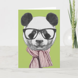 Cartão Panda Urso Pronto para o Inverno