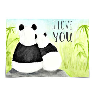 Cartão Pandas Bamboo Watercolor Card
