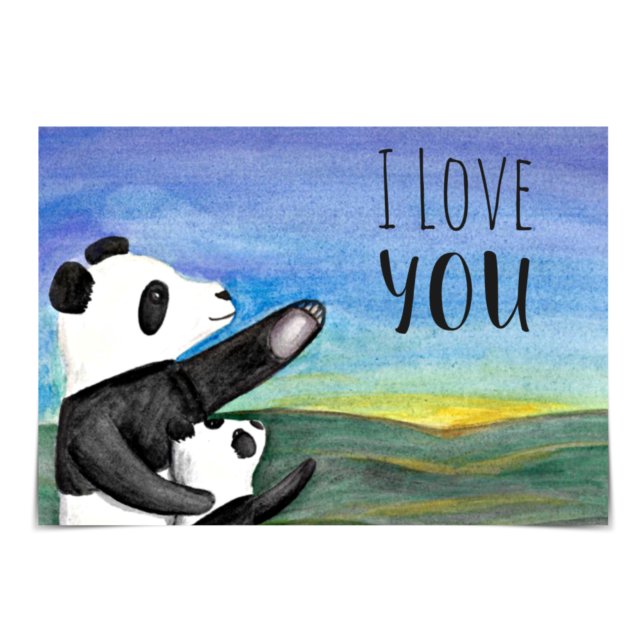Cartão Pandas Twilight Watercolor Card (Criador carregado)