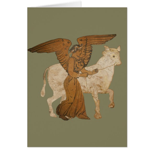 Cartão Panóplia - deusa grega Nike com um touro (Frente)