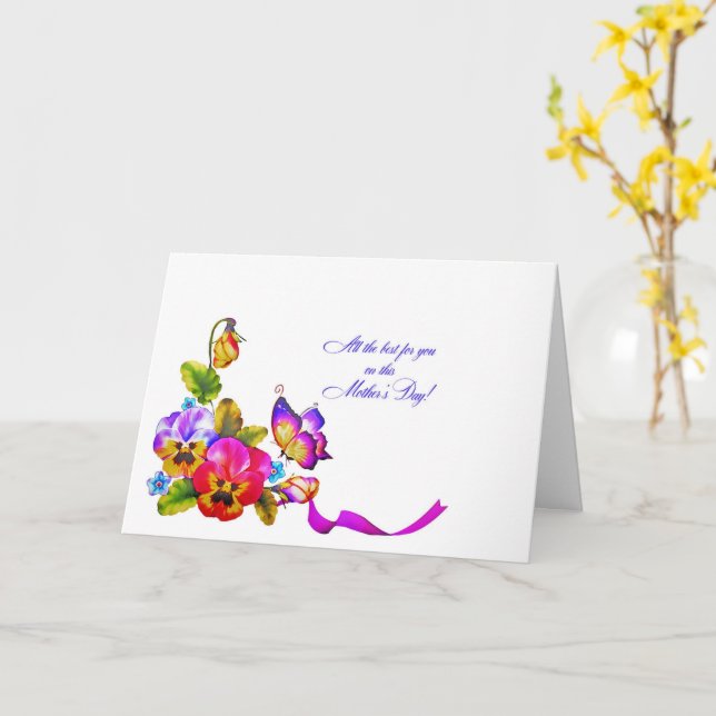 Cartão Pansias e Dia de as mães de borboletas (Flor Amarela)