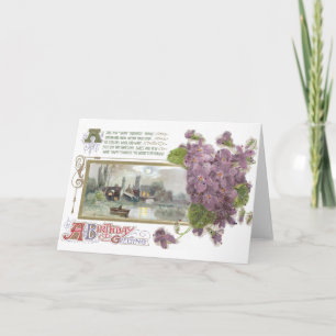Cartão Pansies e Serene Vignette Vintage Aniversário