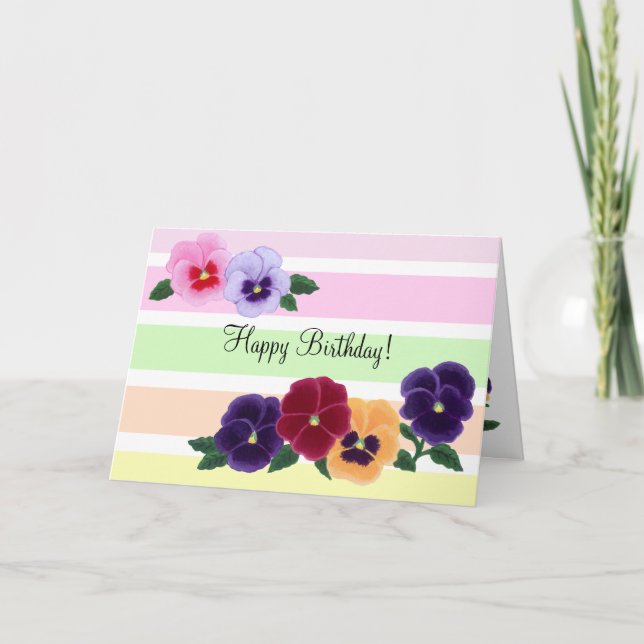 Cartão Pansies Floral Birthday (Frente)