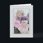 Cartão Pansies - Mother's 80th birthday<br><div class="desc">Greeting card for mom's 80th birthday with lace frame and foto of pansies on baby blue background. Personalize your message! Tarjeta postal en ingles con una foto de rosas para el cumples de una mama! Personalize su mensaje! Greeting card in Spanish for mother's day with photo of flowers on purple...</div>