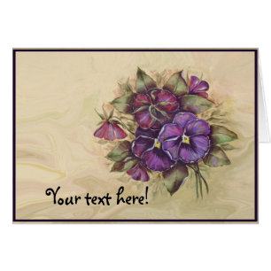 Cartão Pansies roxos pintados mão