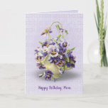 Cartão pansy basket on eyelet for mom's birthday<br><div class="desc">Purple pansy basket on lavender and white eyelet pattern background for Mom's birthday</div>