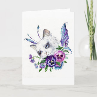Cartão Pansy fairy kitty greeting card