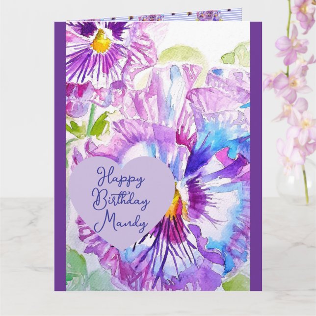 Cartão Pansy Pansies Purple Flower Birthday Girls Name (Orquídea)