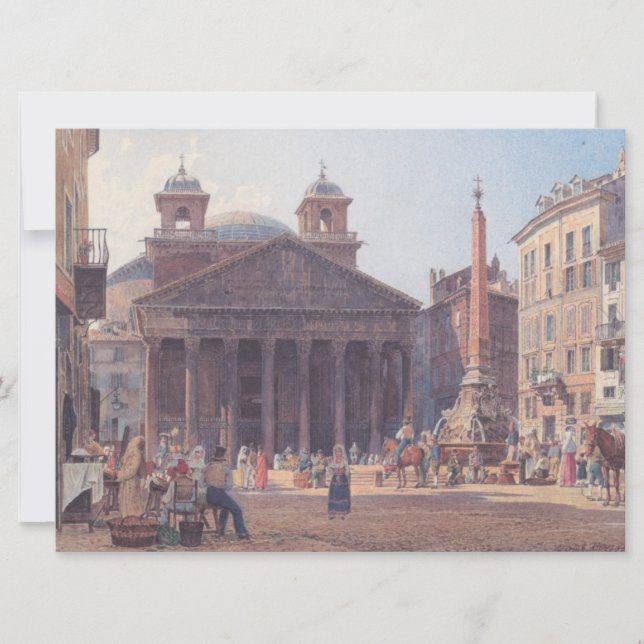 Cartão Pantheon e Piazza della Rotonda em Roma, Itália (Frente)