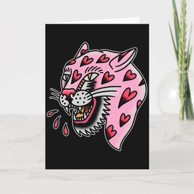 Cartão Panther Pink X Heart Love Traditional Flash Premiu (Frente)