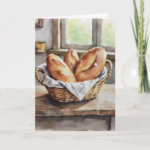 Cartão Pão Assado numa Cesta Estética de Fazenda