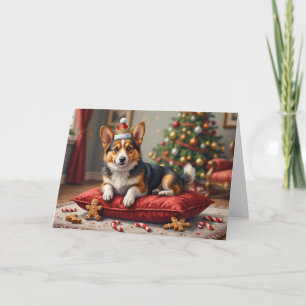 Cartão Pão de Natal de Cachorro Corgi com Arte da Coroa d
