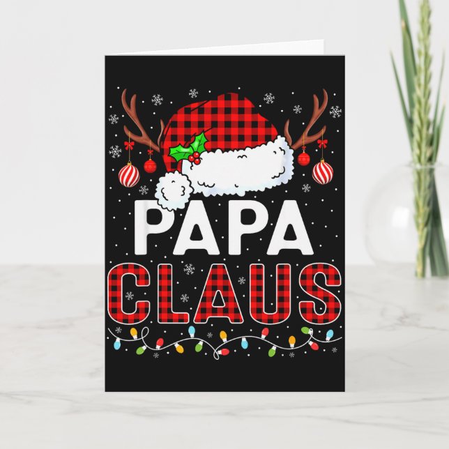 Cartão Papa Claus Christmas Lights Santa Hat Pajama Famil (Frente)