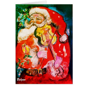 Cartão PAPA NOEL TOCANDO VIOLINO Saudações Musicais de Na