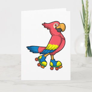 Cartão Papagaio como patinador com patins de rolo