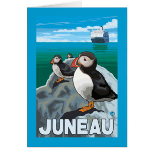 Cartão Papagaio-do-mar & navio de cruzeiros - Juneau,