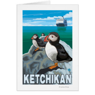 Cartão Papagaio-do-mar & navio de cruzeiros - Ketchikan,