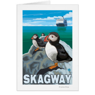 Cartão Papagaio-do-mar & navio de cruzeiros - Skagway,