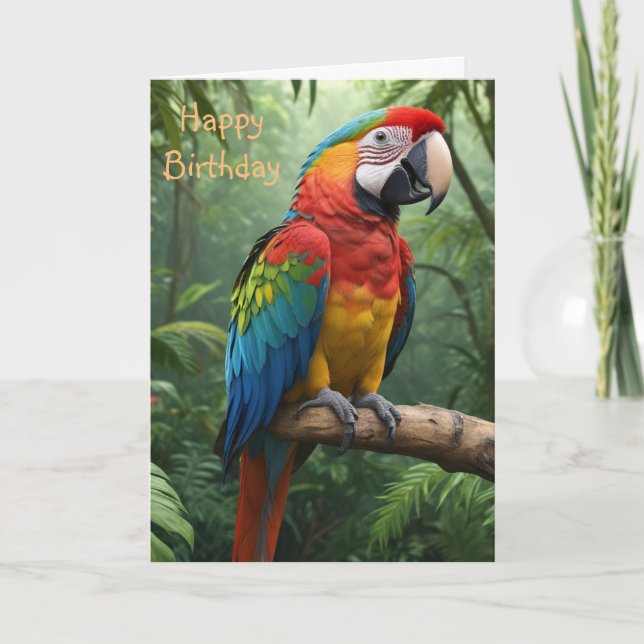 Cartão Papagaio Macaw na Selva (Frente)