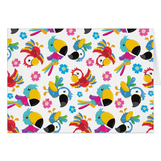Cartão Papagaios Coloridos, Papagaios Tropicais, Pássaros (Frente Horizontal)