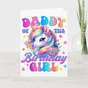Cartão Papai da Menina do Aniversário Unicórnio Flor Famí