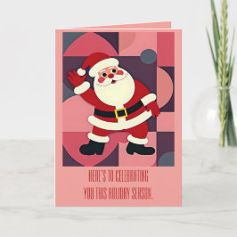 Cartão Papai Noel Acenando Diversão de Férias no Estilo M