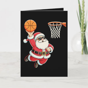 Cartão Papai Noel Arremessando uma Bola de Basquete Natal