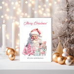 Cartão Papai Noel, Árvores de Natal e Nozes<br><div class="desc">No maravilhoso cartão de Natal,  um velho Papai Noel e um pirata-prego ficam entre presentes envoltos em papel azul com árvores de Natal cor-de-rosa</div>