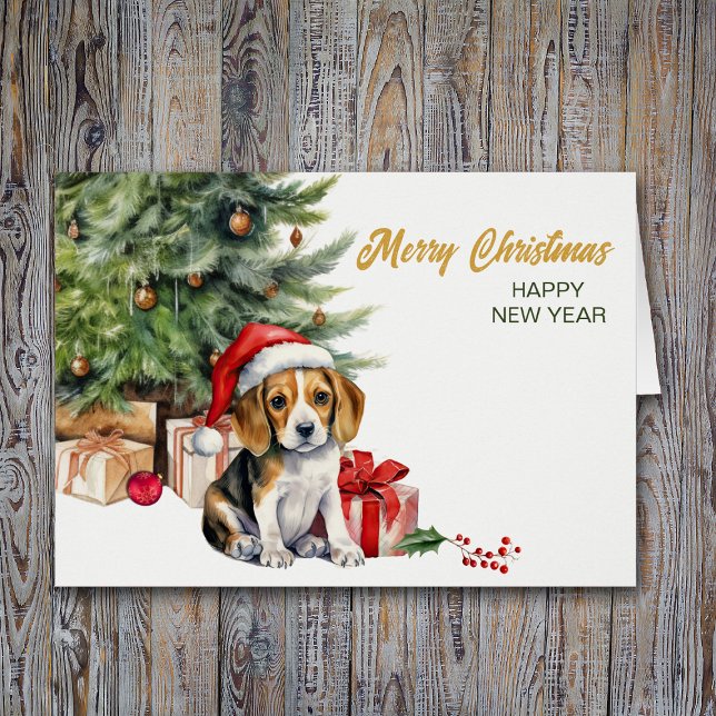 Cartão Papai Noel Beagle Hound Puppy Dog Natal (Criador carregado)
