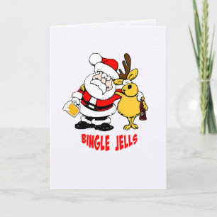 Cartão Papai Noel Bêbado Com Cervo Bêbado Bingle Jells