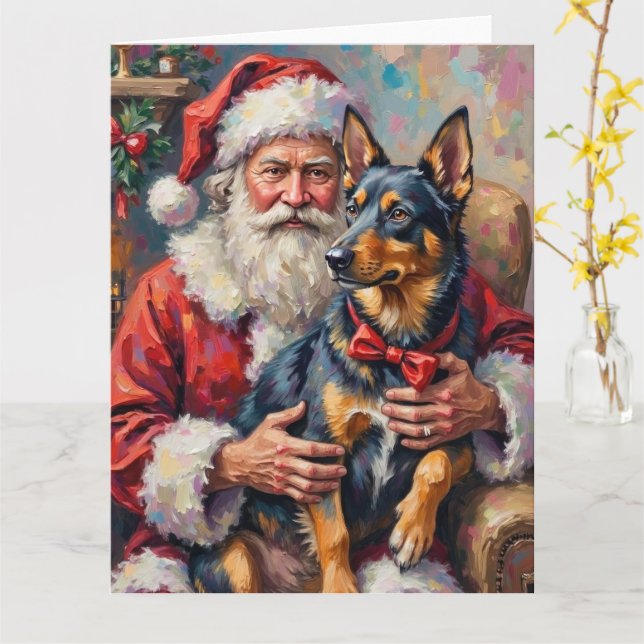 Cartão Papai Noel Cão Lundehund Norueguês Arte de Natal (Flor Amarela)