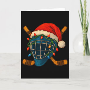 Cartão Papai Noel Capacete de Hóquei Luzes de Natal Xmas