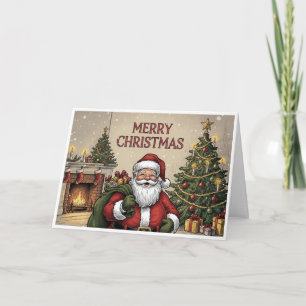 Cartão Papai Noel Clássico ao lado da Lareira "Feliz Nata