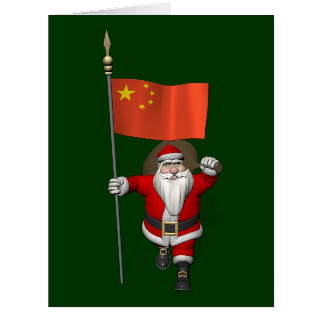 Cartão Papai Noel Com Bandeira Da China (Frente)