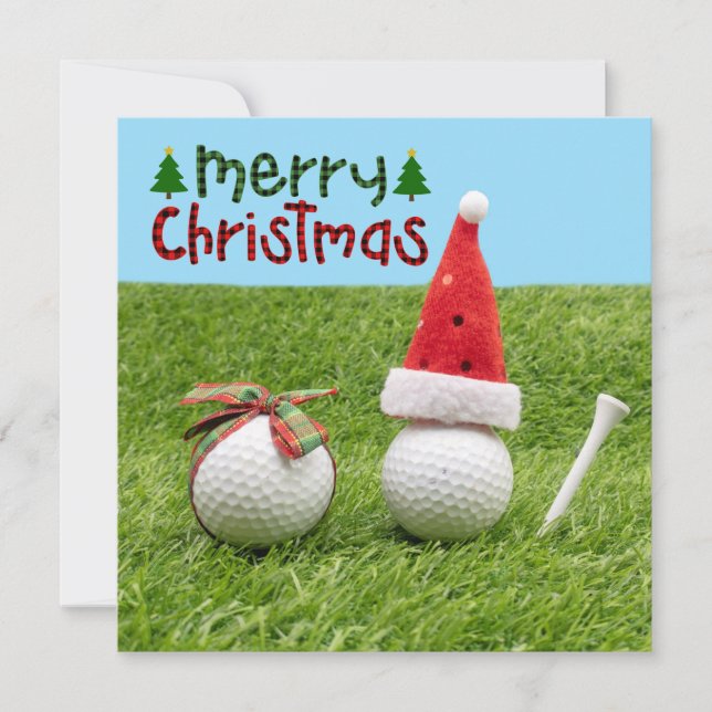 Cartão Papai Noel com bola de golfe Feliz Golfe de Natal (Frente)